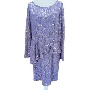 Ursula of Switzerland Illusion Lavender Lace Asymmetrical peplum Dress size 10.